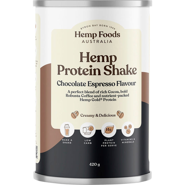HEMP FOODS AUSTRALIA Organic Hemp Protein Shake Chocolate Espresso 420g | Protein Shaker