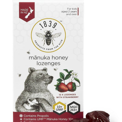 1839 MANUKA HONEY UMF 10+ LOZENGES STRAWBERRY FOR KIDS 12PK