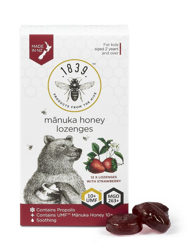1839 MANUKA HONEY UMF 10+ LOZENGES STRAWBERRY FOR KIDS 12PK