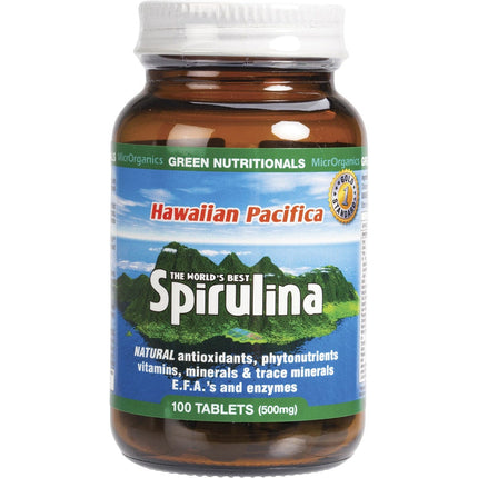 GREEN NUTRITIONALS Hawaiian Pacifica Spirulina Tablets 500mg 100 Tabs | Algae Supplement