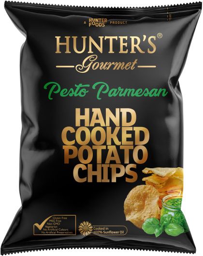 HUNTER’S HAND COOKED POTATO CHIPS PESTO PARMESAN G/F 125G
