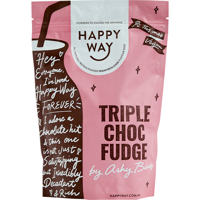 Happy Way Ashy Bines Vegan Protein Powder Triple Choc Fudge 500g