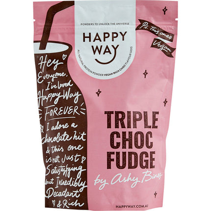 HAPPY WAY - ASHY BINES VEGAN PROTEIN POWDER TRIPLE CHOC FUDGE 500G