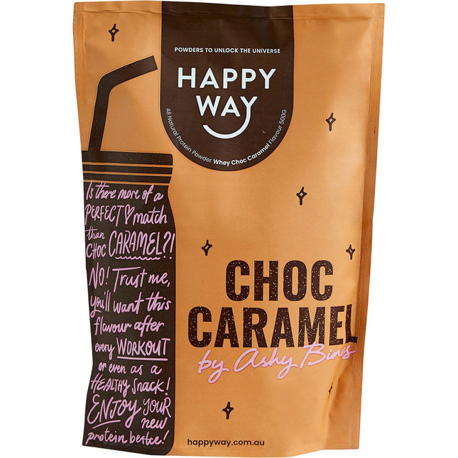 Happy Way - Ashy Bines Whey Protein Powder Choc Caramel - 500g