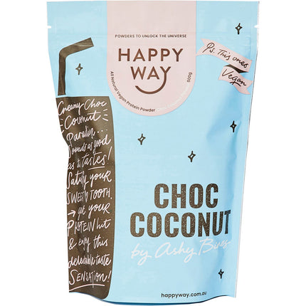 HAPPY WAY Ashy Bines Vegan Protein Powder Choc Coconut 500g | Protein Snack
