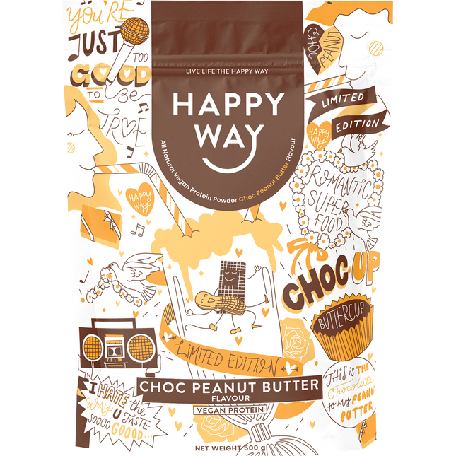 Happy Way Vegan Protein Powder Choc Peanut Butter 500g
