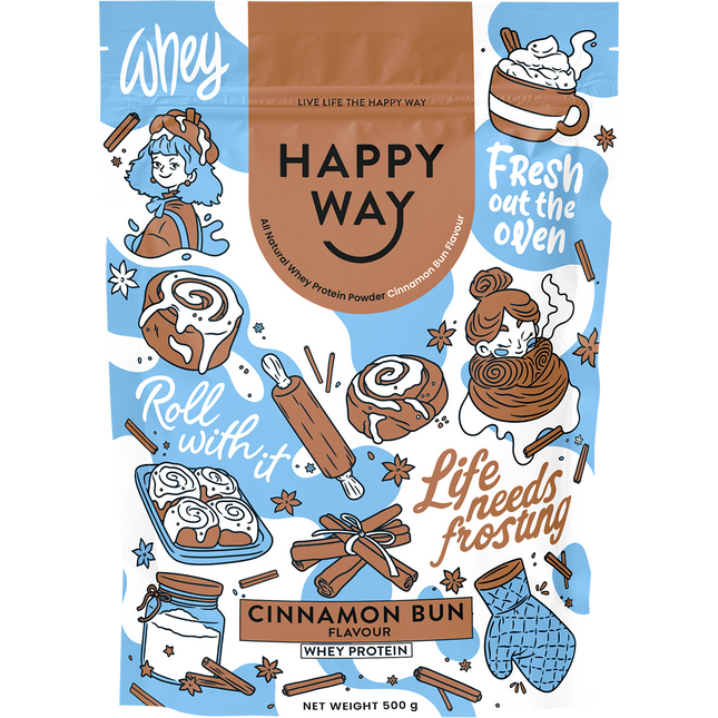 Happy Way Whey Protein Powder Cinnamon Bun 500g