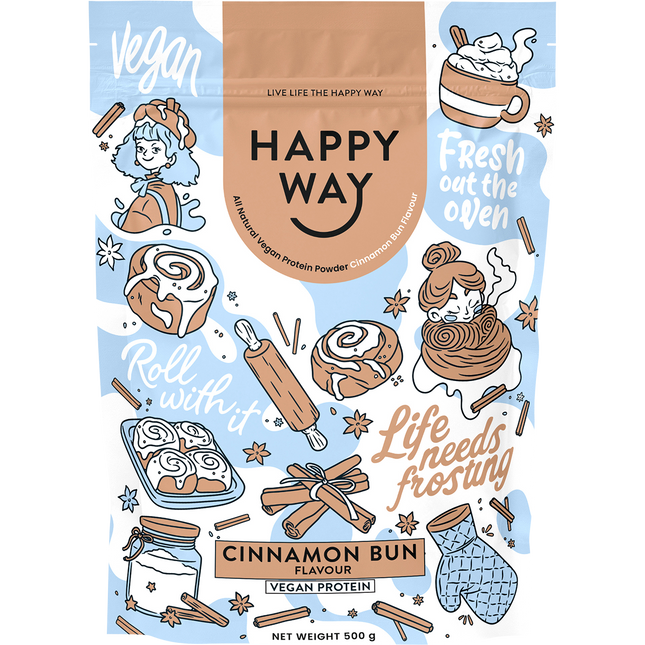 Happy Way Vegan Protein Powder Cinnamon Bun 500g
