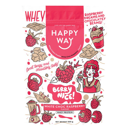 HAPPY WAY Whey Protein Powder White Choc Raspberry 500g