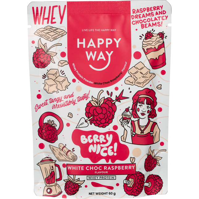 Happy Way Whey Protein Powder White Chocolate Raspberry 6x60g