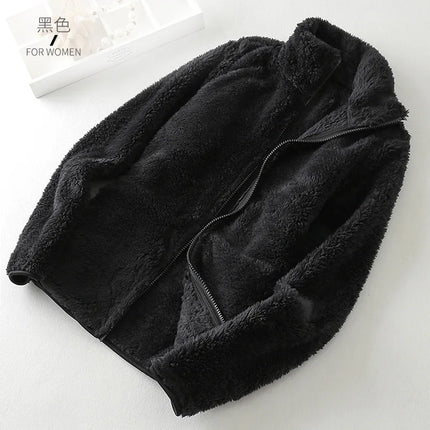 Winter Coral Fleece Coat Women's Anti-Snow Jacket Double-Sided Soft Men's Thickened Outwear Warm Outdoor Top Stormcoat Liner