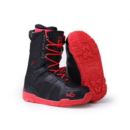 SNOWBOARD BOOTS - WS 2032 BLACK & RED LACE-UP