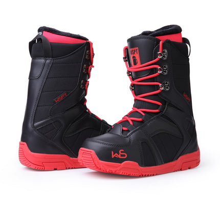 SNOWBOARD BOOTS - WS 2032 BLACK & RED LACE-UP