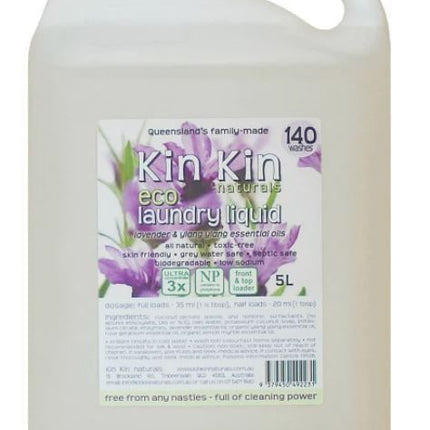 KIN KIN NATURALS ECO LAUNDRY LIQUID LAVENDER & YLANG YLANG 5L
