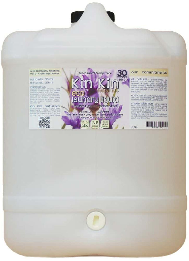 KIN KIN NATURALS ECO LAUNDRY LIQUID LAVENDER & YLANG YLANG 20L