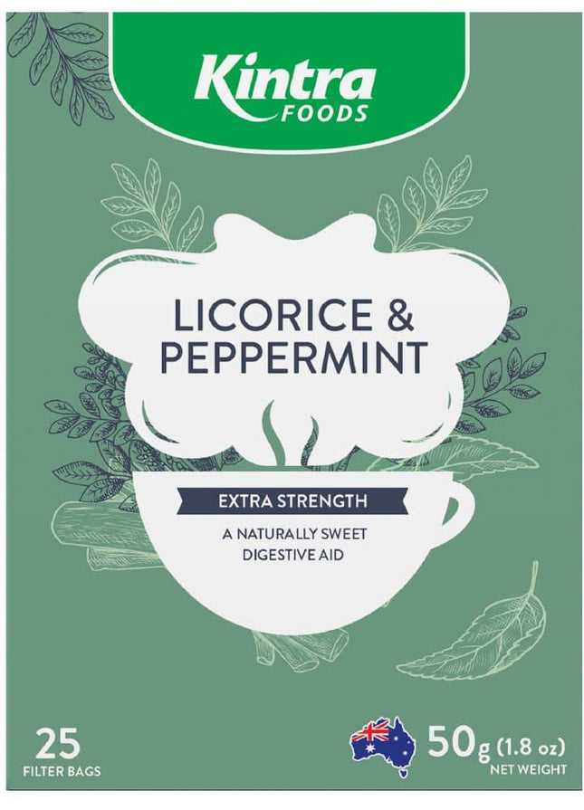 KINTRA FOODS LICORICE & PEPPERMINT TEA A NATURALLY SWEET DIGESTIVE AID 25TEABAGS 50G