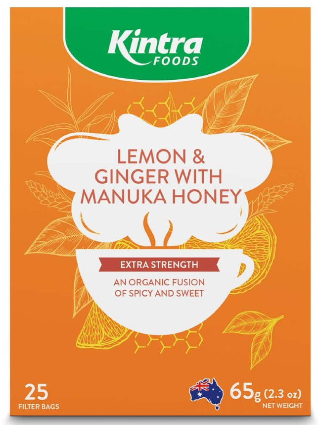 KINTRA FOODS LEMON & GINGER WITH MANUKA HONEY TEA 25TEABAGS
