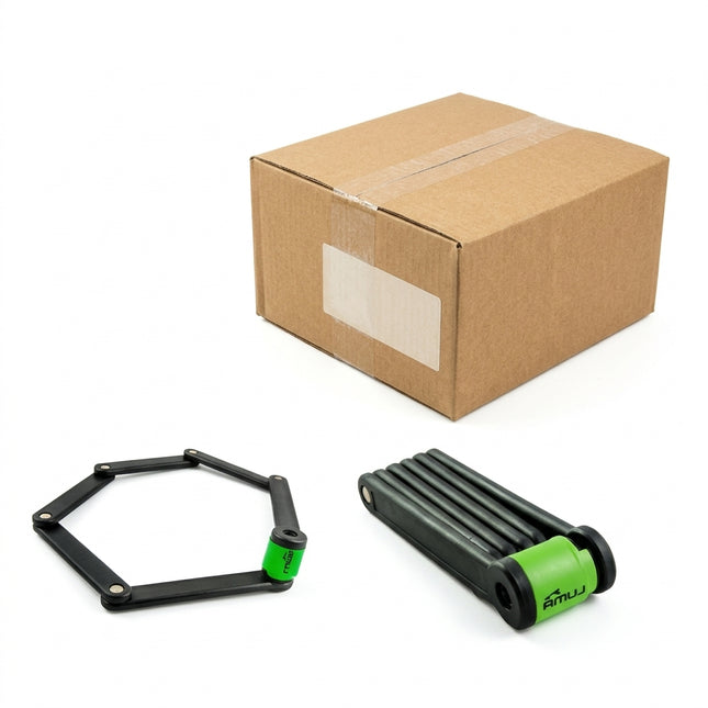 Lock, HIGH SECURITY, KEY, Folding lock with Green Highlights, 80cm, w/Mounting brkt LUMA No1 lock brand in Spain, Box qty 4