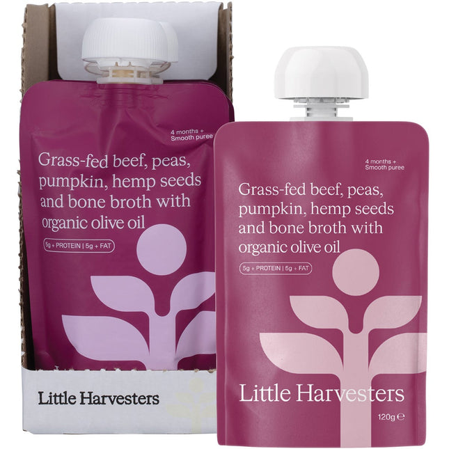 LITTLE HARVESTERS Grass-fed Beef, Peas, Pumpkin,hemp Seeds & Bone Broth 6x120g | Hemp Product