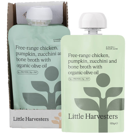 LITTLE HARVESTERS Free-range Chicken, Pumpkin, Zucchini & Bone Broth 6x120g | Soup & Broth