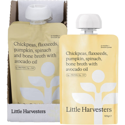 LITTLE HARVESTERS Chickpeas, Flaxseeds, Pumpkin, Spinach & Bone Broth 6x120g | Omega Supplement