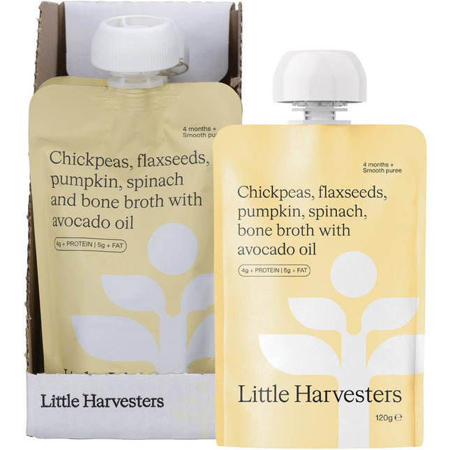 LITTLE HARVESTERS Chickpeas, Flaxseeds, Pumpkin, Spinach & Bone Broth 6x120g | Omega Supplement