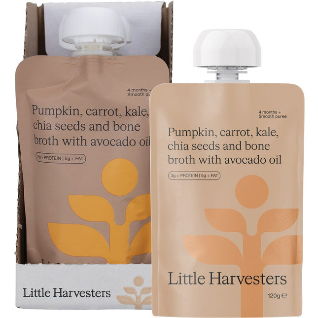 LITTLE HARVESTERS Pumpkin, Carrot, Kale, Chia Seed & Bone Broth 6x120g | Soup & Broth