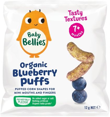 LITTLE BELLIES ORGANIC BABY PUFFS BURSTING BLUEBERRY FINGER FOOD (7+ MONTHS) 12G