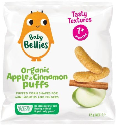 LITTLE BELLIES ORGANIC BABY PUFFS FINGER FOOD BAKED APPLE CINNAMON G/F (9+ MONTHS)12G