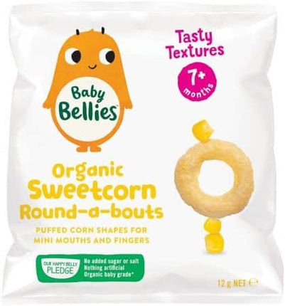LITTLE BELLIES ORGANIC ROUND-A-BOUTS SUPER SWEET CORN FINGER FOOD G/F (9+ MONTHS) 12G