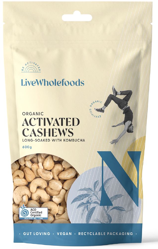 LIVE WHOLEFOODS CASHEWS ORGANIC ACTIVATED 600G