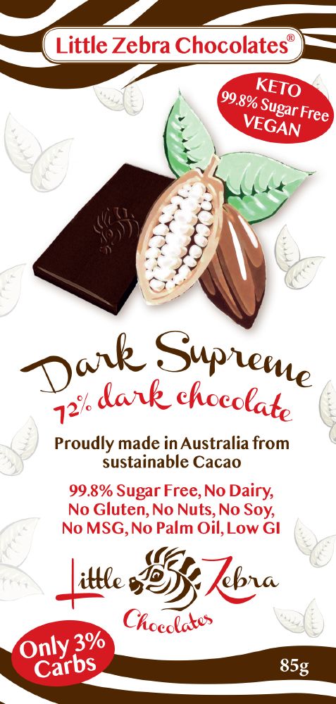 LITTLE ZEBRA CHOCOLATES CHOCOLATE DARK 73% SUPREME 85G X 12