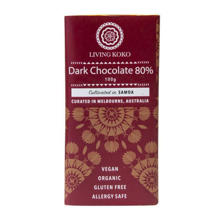LIVING KOKO ORGANIC SINGLE ORIGIN DARK CHOCOLATE (80%) 100G