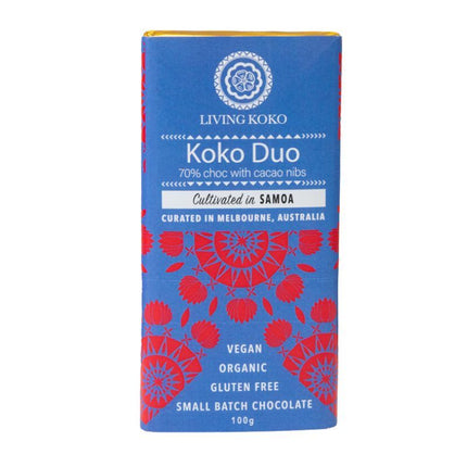 LIVING KOKO KOKO DUO + NIBS DARK CHOCOLATE (70%) 100G