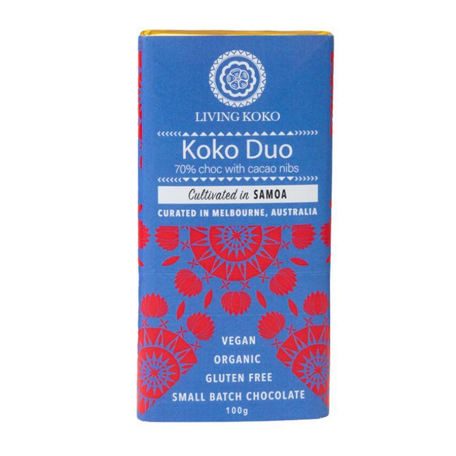 LIVING KOKO KOKO DUO + NIBS DARK CHOCOLATE (70%) 100G