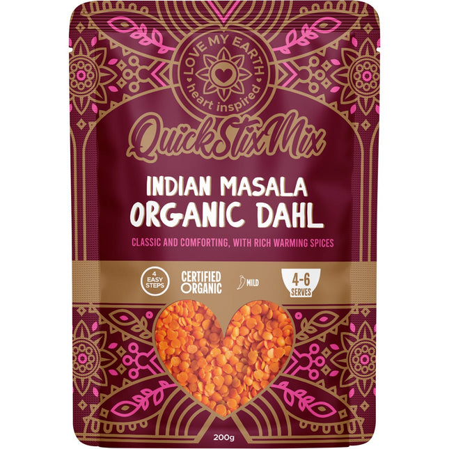 LOVE MY EARTH Quick Stix Mix Organic Dahl Indian Masala 200g | Grains & Pasta