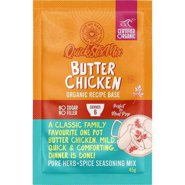 LOVE MY EARTH Quick Stix Mix Organic Recipe Base Butter Chicken 10x45g | Sauce & Condiment