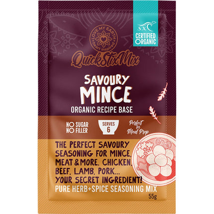LOVE MY EARTH Quick Stix Mix Organic Recipe Base Savoury Mince 10x55g | Sauce & Condiment