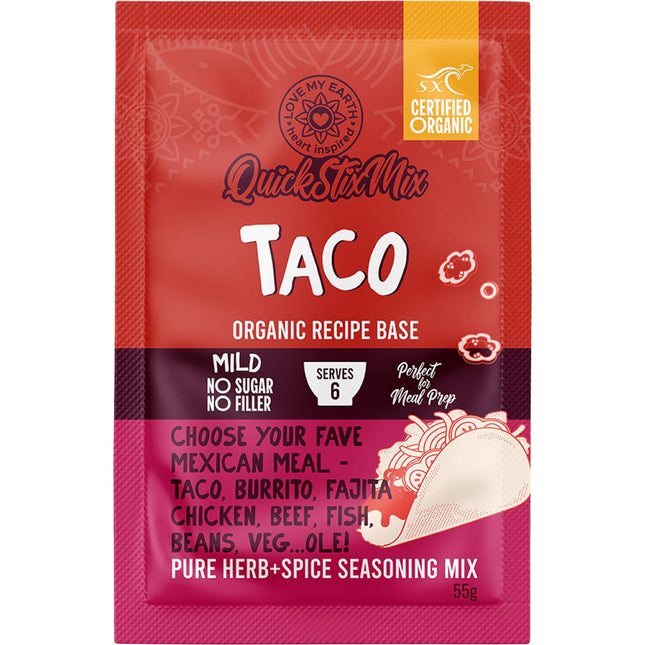 LOVE MY EARTH Quick Stix Mix Organic Recipe Base Taco 10x55g | Sauce & Condiment