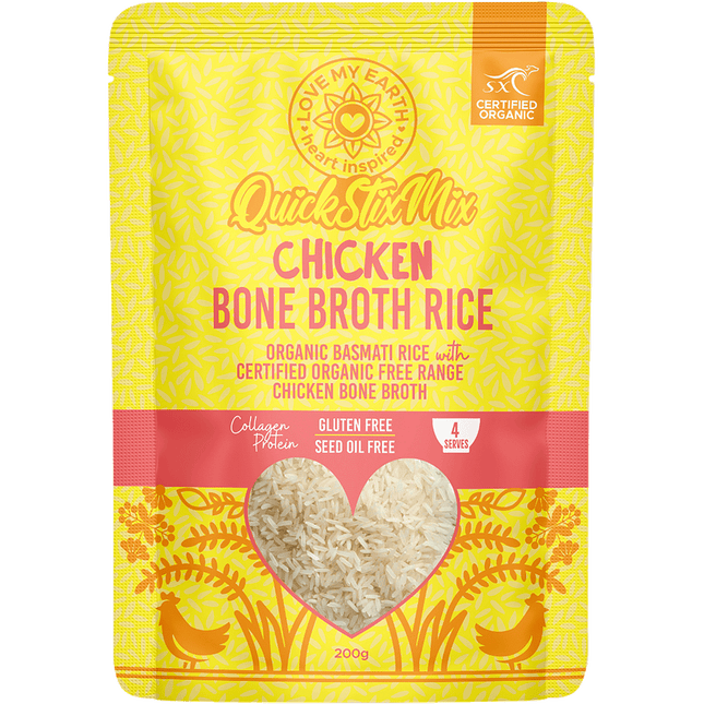 Love My Earth Quick Stix Mix Organic Bone Broth Rice Chicken 200g