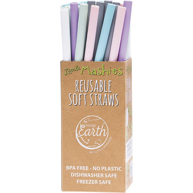 Little Mashies - Reusable Soft Silicone Straws Counter Display + Brushes - x50