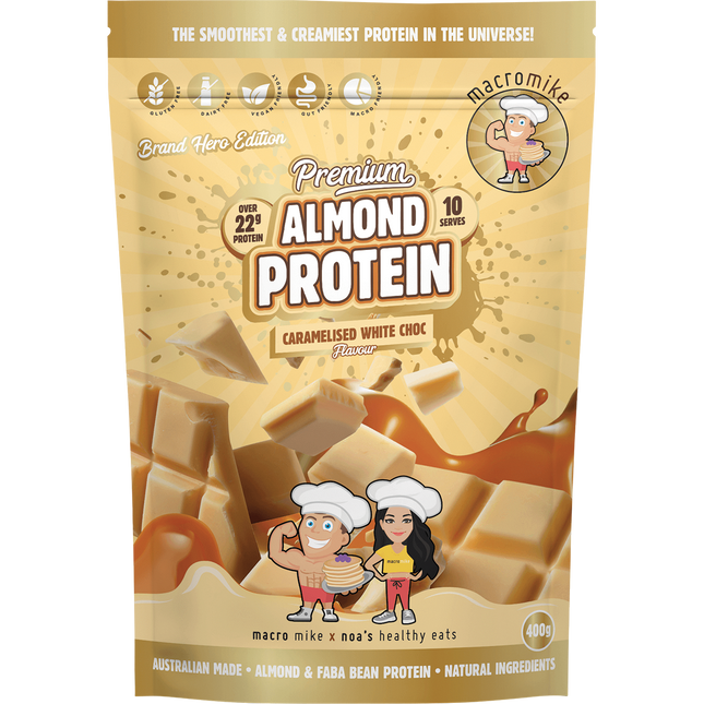MACRO MIKE Premium Almond Protein Caramelised White Choc 400g