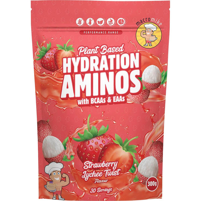 MACRO MIKE - PLANT - BASED HYDRATION AMINOS STRAWBERRY LYCHEE 300G