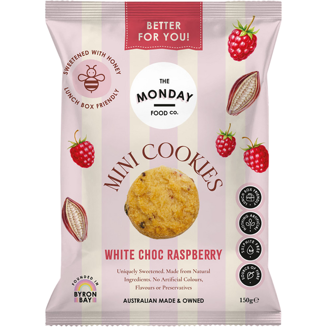 The Monday Food Co. Mini White Choc Raspberry Cookies 6x150g