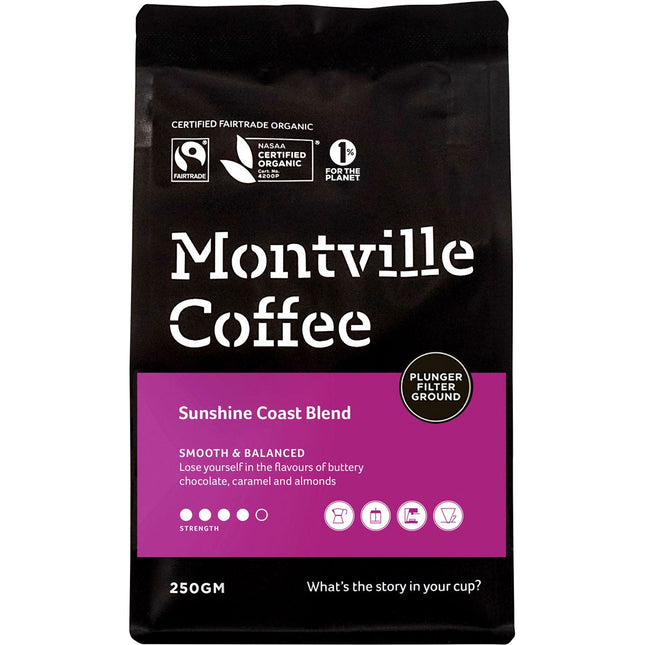MONTVILLE COFFEE Coffee Ground Plunger Sunshine Coast Blend 250g