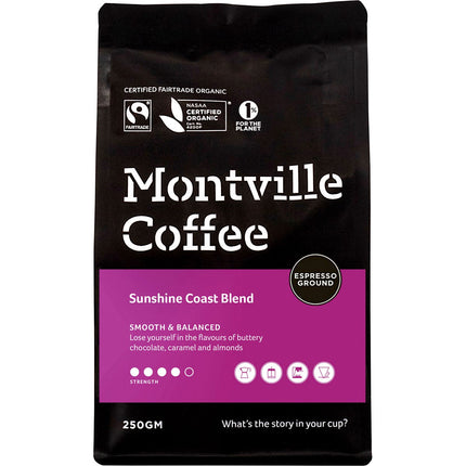 MONTVILLE COFFEE Coffee Ground Espresso Sunshine Coast Blend 250g