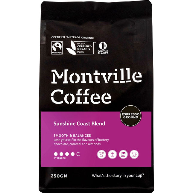 MONTVILLE COFFEE Coffee Ground Espresso Sunshine Coast Blend 250g