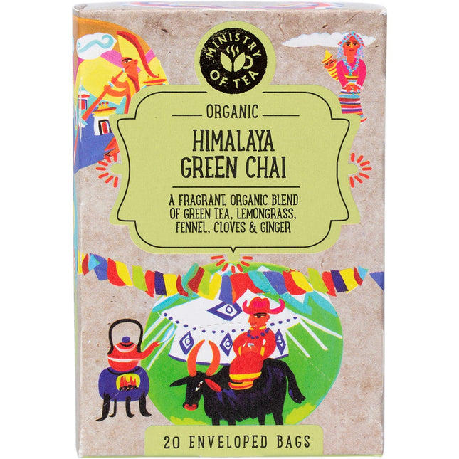MINISTRY of TEA Organic Himalaya Green Chai Tea Bags 20pk | Personal Wipe