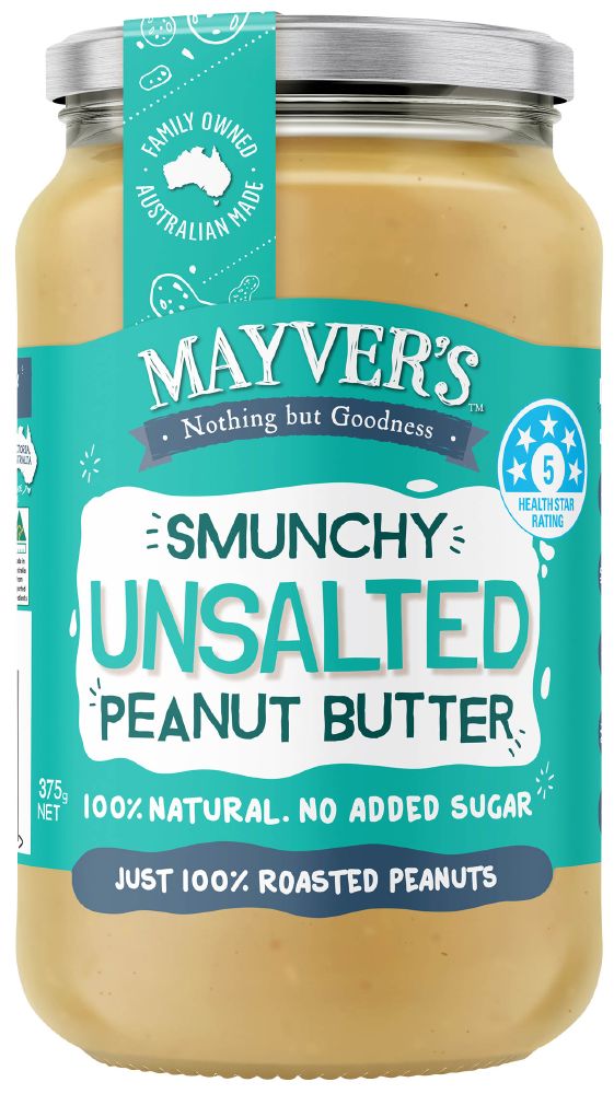 MAYVERS SMUNCHY UNSALTED PEANUT BUTTER G/F 375G