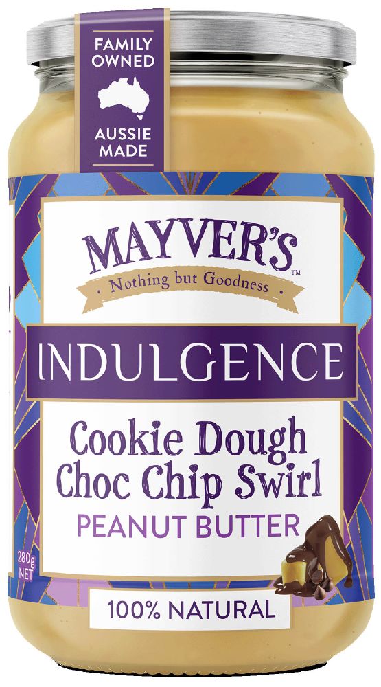 MAYVERS INDULGENCE PEANUT BUTTER COOKIE DOUGH CHOC CHIP SWIRL G/F 280G